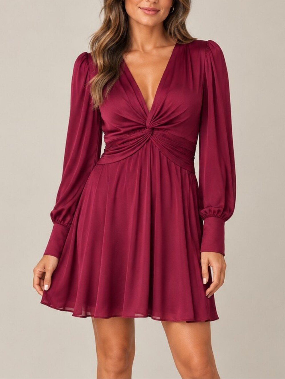 Bardot Claire Mini Dress Merlot Size 8 Medium Twist Front Wedding Guest Flare